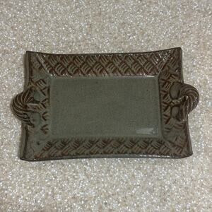 Thomas Pottery Basketweave Tray North Carolina Green Lead Free‎ Handcrafted Dish
